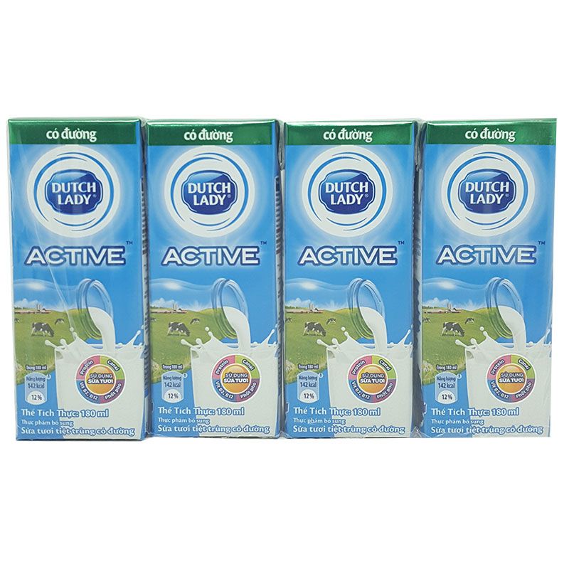 Sữa Tiệt Trùng Dutch Lady Active Có Đường Hộp 180ml