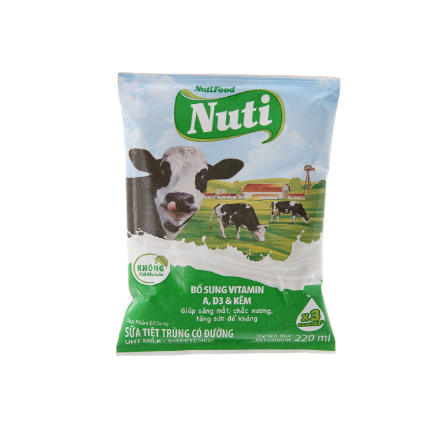 Sữa Tiệt Trùng NutiFood Nuti Có Đường (200ml / Bịch)