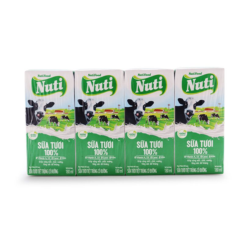 Sữa Tươi Tiệt Trùng Nuti Có Đường Hộp 180ml
