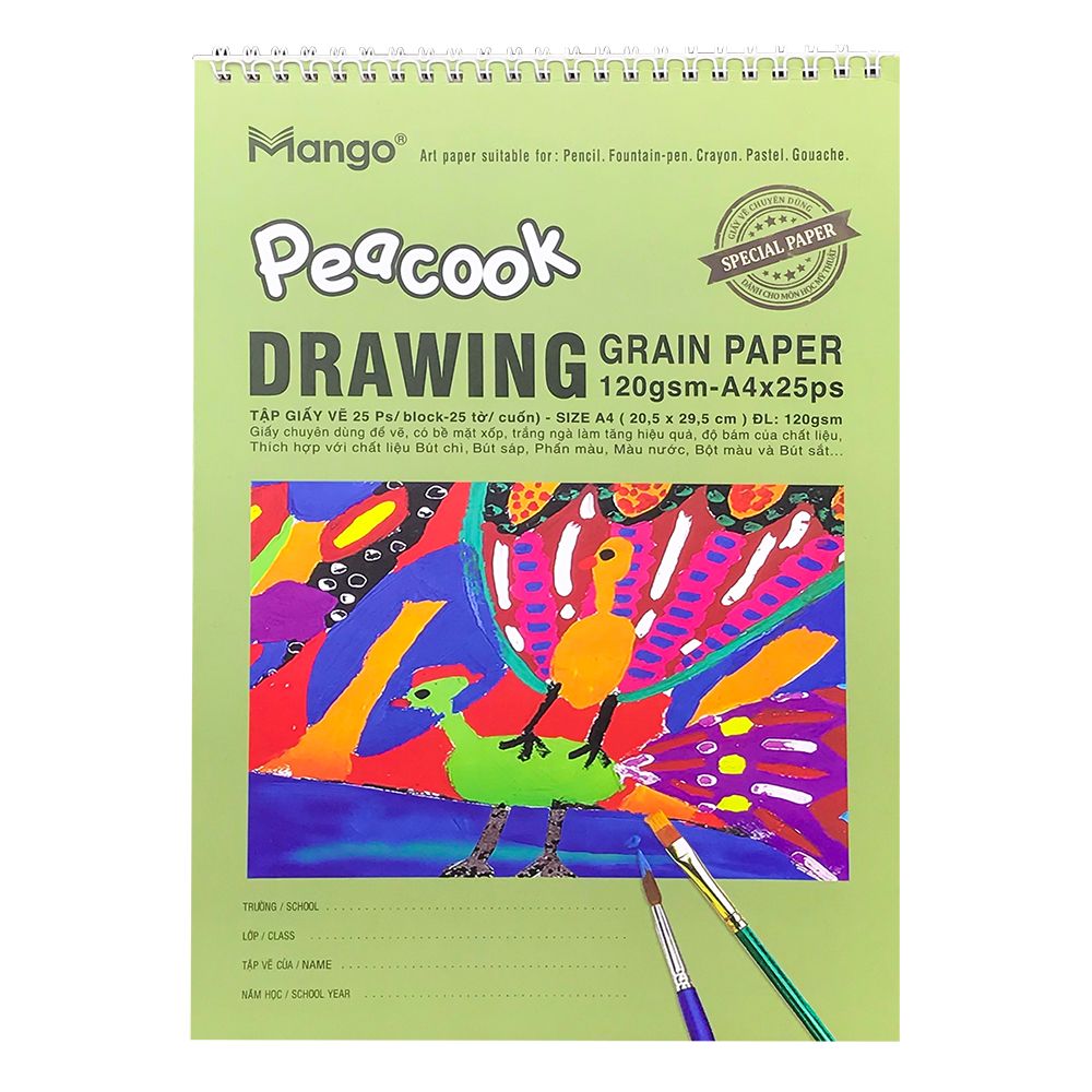 Tập Giấy Vẽ A4 Mango Peacook Drawing