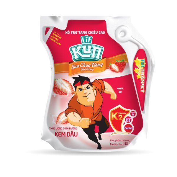 Túi Sữa Chua Uống Kun Kem Dâu (110ml)