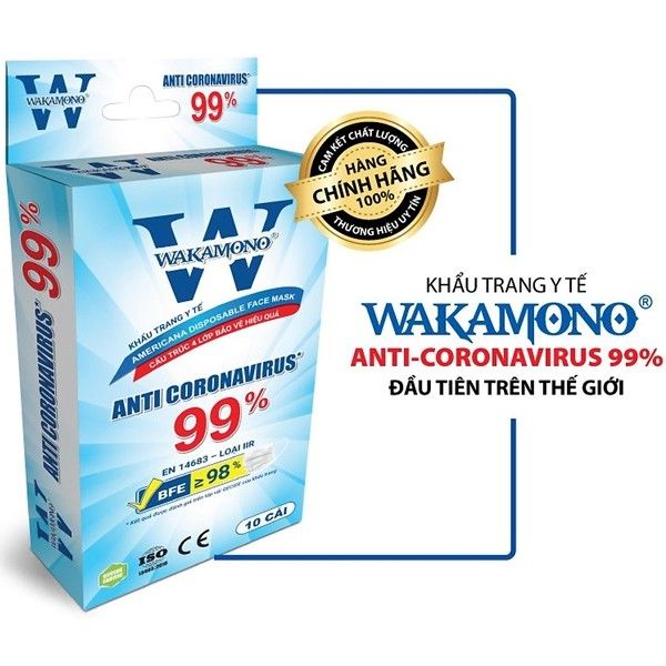 Khẩu Trang Y Tế 4 Lớp WAKAMONO Diệt Virus Corona 99% - 10 Cái/Hộp