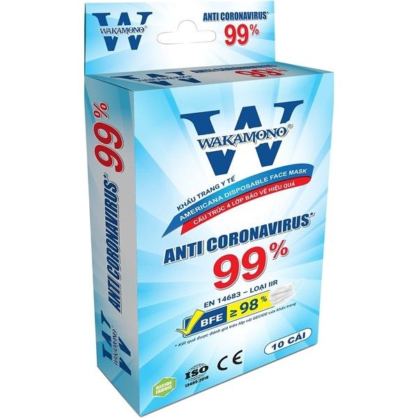 Khẩu Trang Y Tế 4 Lớp WAKAMONO Diệt Virus Corona 99% - 10 Cái/Hộp