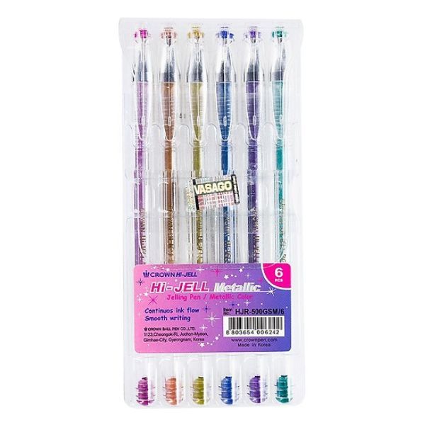 Vỉ Bút Gel Crown HJR - 500GSM/6 (6 Cây/Vỉ)