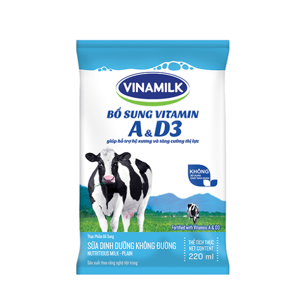 Sữa Dinh Dưỡng Vinamilk A&D3 Không Đường - 220ml / Bịch