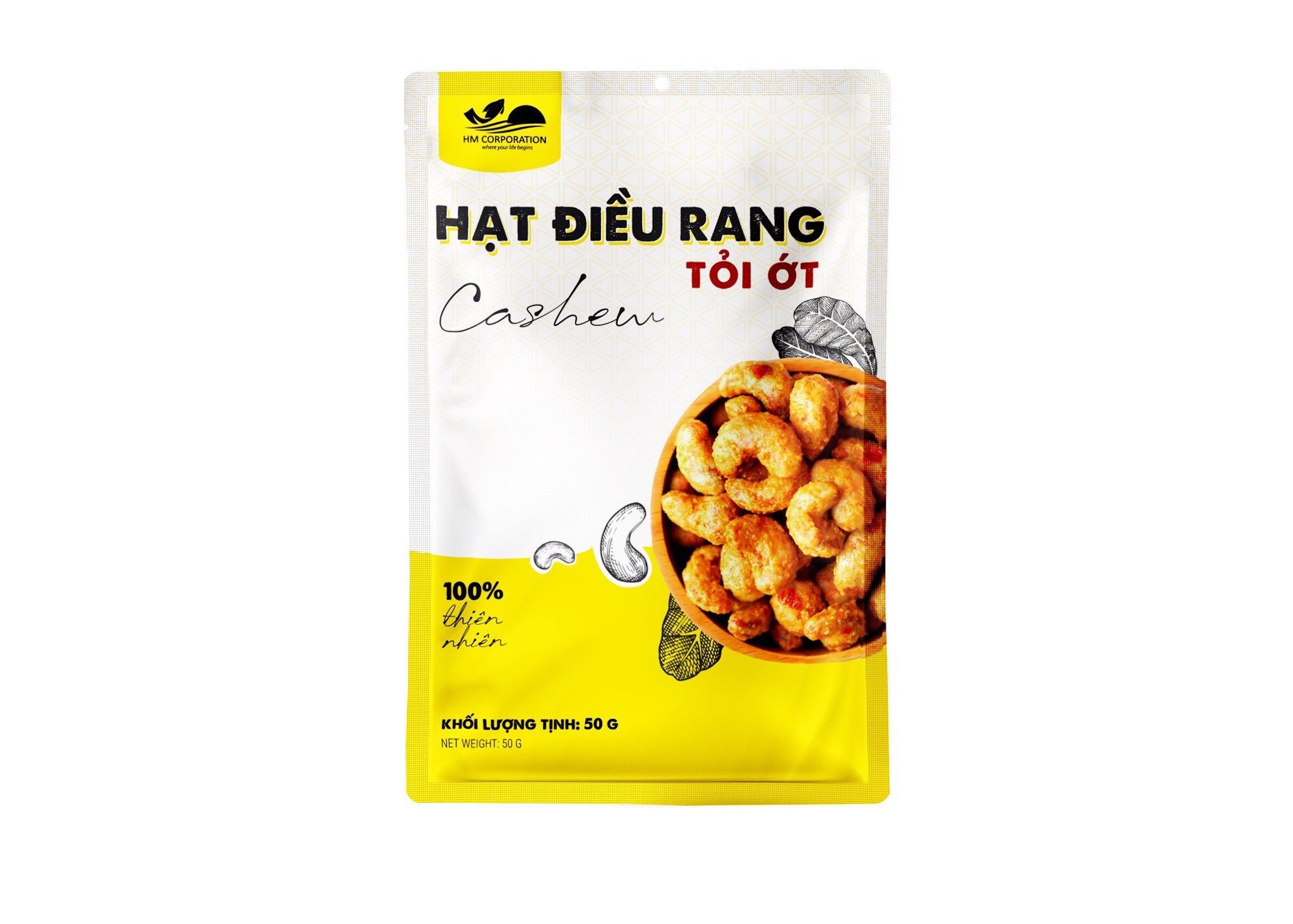 Hạt Điều Rang Tỏi Ớt - Gói 50g - HM Corporation