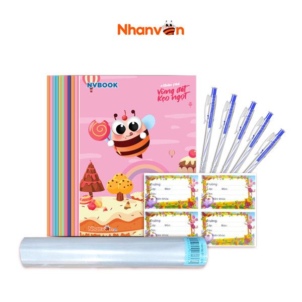 Combo Đưa Em Vào Trường - Tập Học Sinh 96 Trang - 80gsm, Bút, Bao tập, Nhãn Vở - Độc quyền Nhân Văn