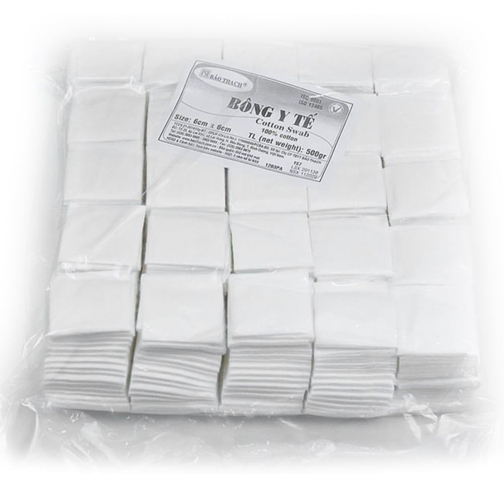 Bông y tế 6cm x 6cm (500g) Bảo Thạch làm sạch vết thương, thấm máu và dịch tiết