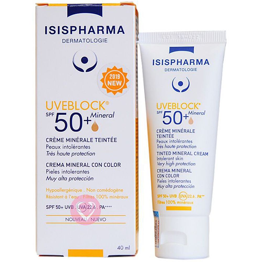 Kem chống nắng Uveblock SPF50+ Mineral ISIS Pharma Nâu hỗ trợ giảm sạm da, ngăn ngừa nám da, lão hoá da (40ml)
