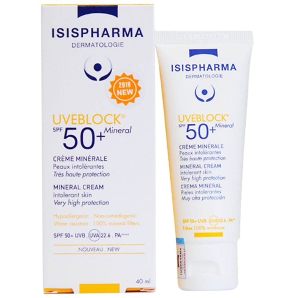 Kem chống nắng Uveblock SPF50+ Mineral ISIS Pharma Trắng giảm sạm da, ngăn ngừa nám da, lão hoá da (40ml)