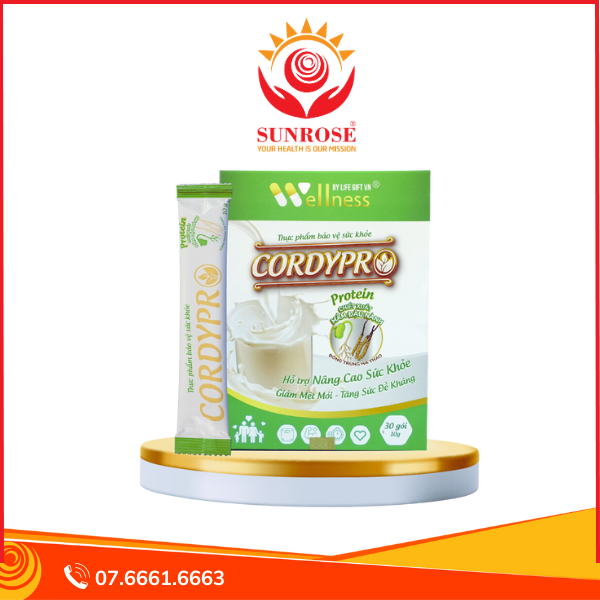CORDYPRO bột uống Tpbvsk – Tăng cường sức khỏe hệ miễn dịch, giảm mệt mỏi, Hàng chuẩn Việt Nam, Hộp 30 gói.