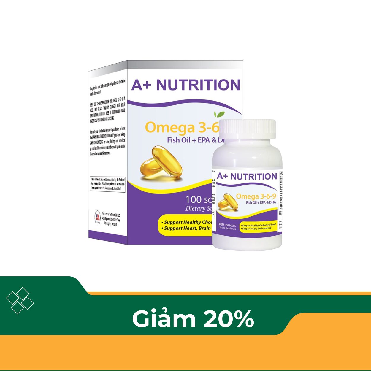 Viên uống bổ sung Omega 3 A+ Nutrition Fish Oil (Hộp 100 viên)