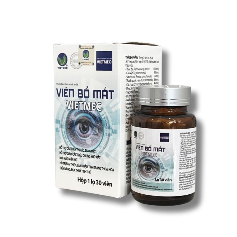 Viên Bổ Mắt Vietmec Hỗ Trợ Tăng Cường Thị Lực & Bảo Vệ Thị Giác Hộp 30 Viên