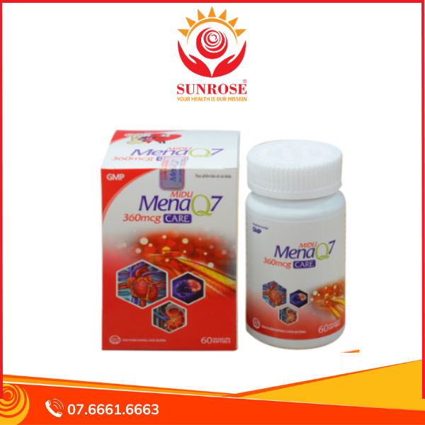 Midu MenaQ7 360mcg care - Hỗ trợ giảm mỡ máu, giảm nguy cơ hình thành cục máu đông, Hộp 60 viên
