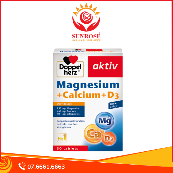 Magnesium + Calcium + D3 - Hỗ trợ Canxi, xương chắc khỏe - Hộp 30 viên