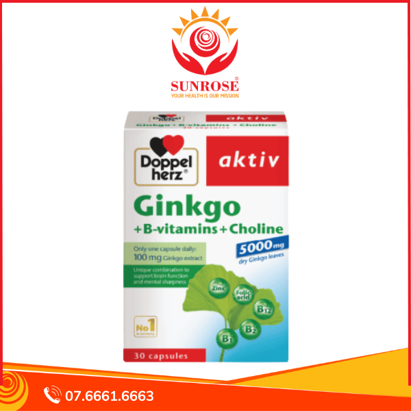 Ginkgo + B-vitamins + Choline - Hỗ trợ tăng cường tuần hoàn não - Hộp 30 viên