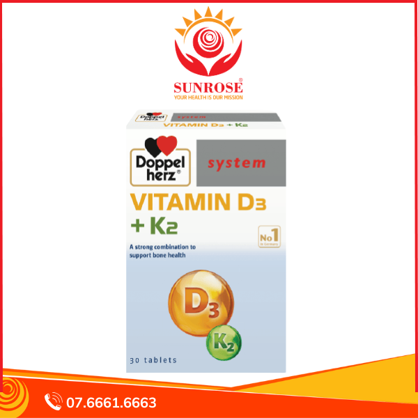 Vitamin D3 + K2 - Hỗ trợ Bổ sung vitamin D3 và K2 - Hộp 30 viên