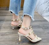  Sandal cao gót phối đinh 216L7983 