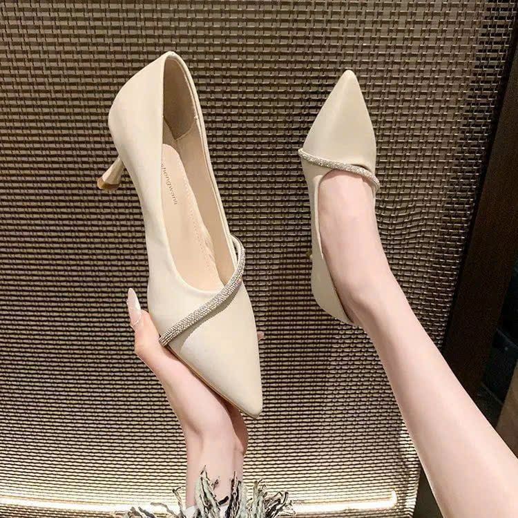 Giày Cao Gót Nữ 4 Phân Mũi Nhọn Quai Đá QCCC 118-1