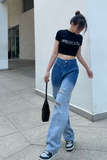  Quần Jeans Nữ Rách Cách Điệu Wash 2 màu 8025 