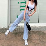  Quần Jeans nữ Dáng Suông Buộc Dây Eo Q8004 