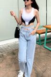  Quần Jeans nữ Dáng Suông Buộc Dây Eo Q8004 