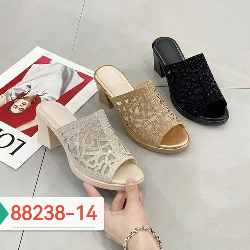 Dép Nữ trung Niên 6 phân phối Lưới Đính Đá Cao Cấp 88238-14