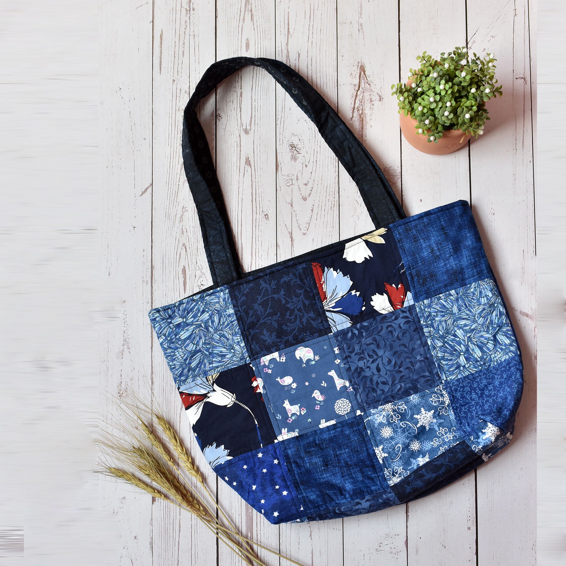 Túi tote quilt ghép ô vuông