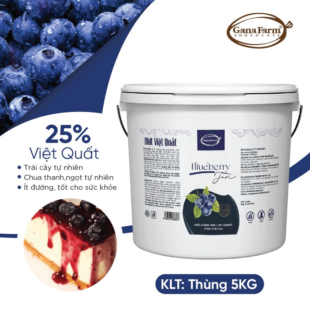  MỨT VIỆT QUẤT GANAFARM - BLUEBERRY JAM (5KG) 