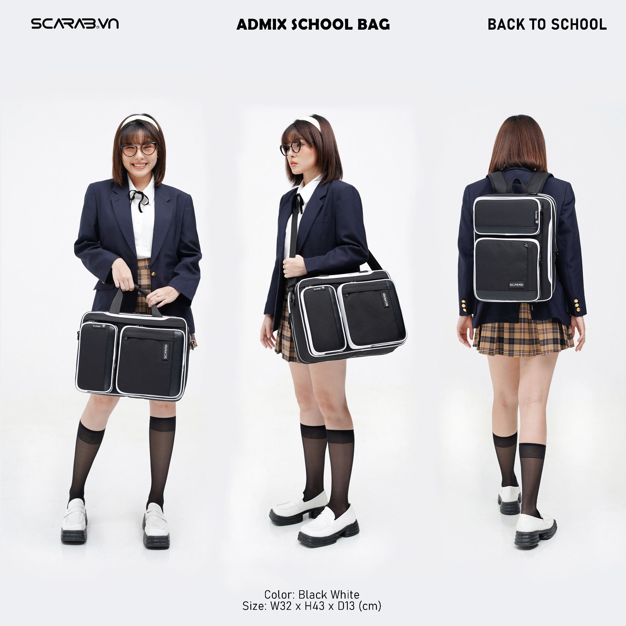  Admix School Bag -  Black White 