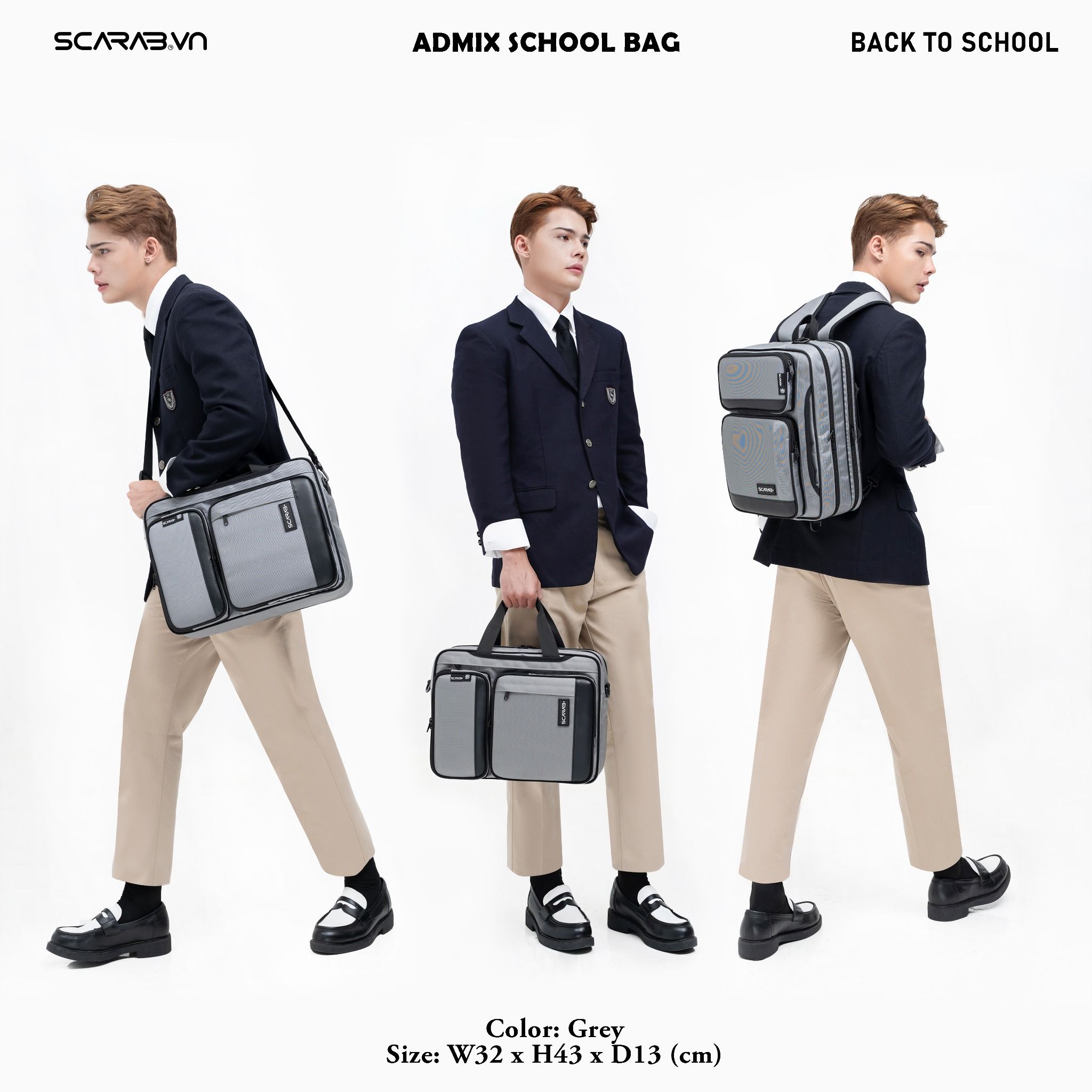  Admix School Bag -  Black White 