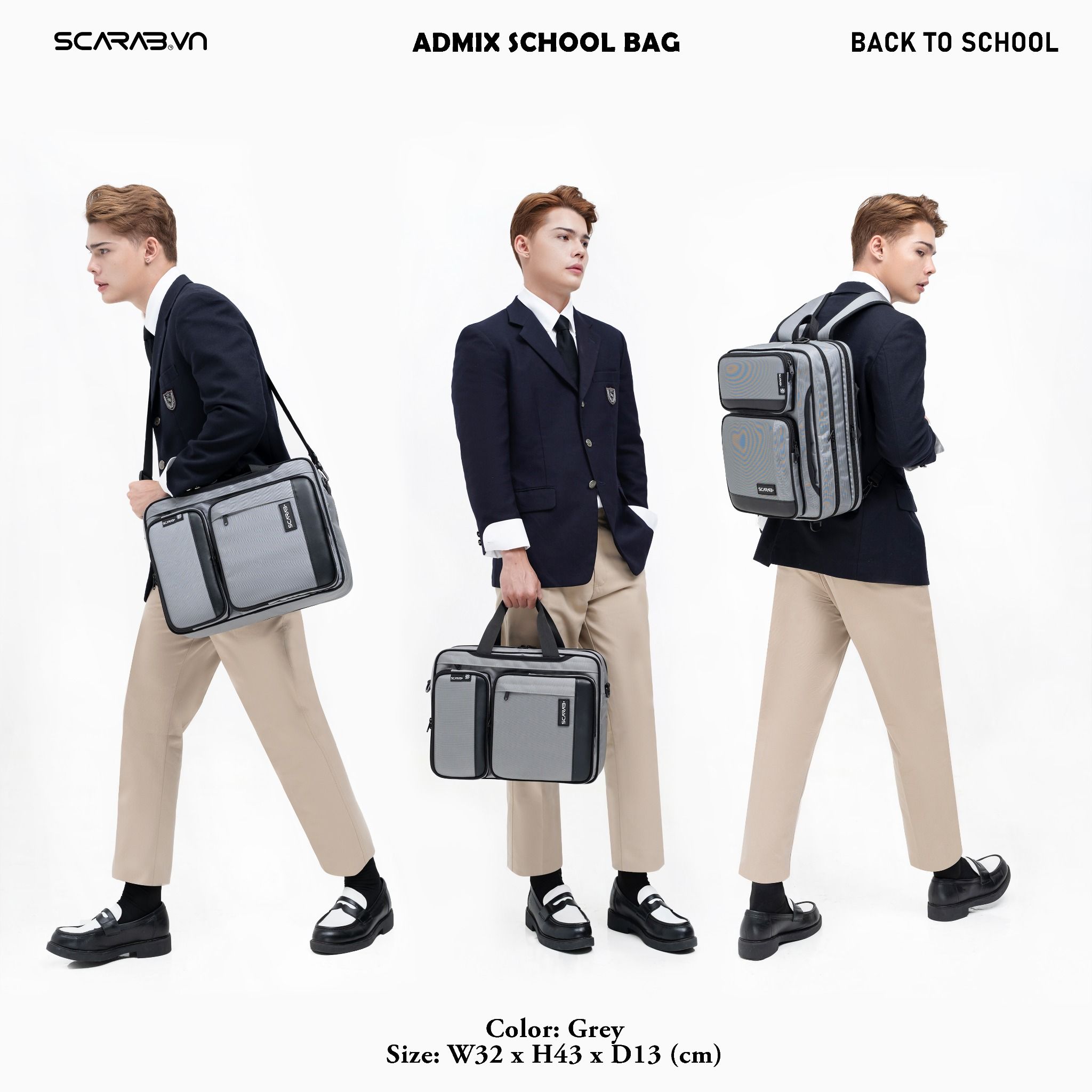  Admix School Bag -  Grey 