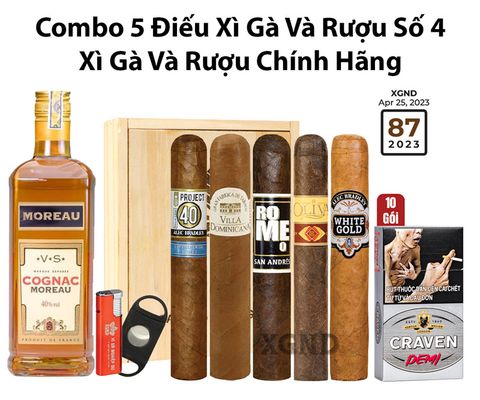 Combo 5 Điếu Xì Gà Và Rượu Số 4 - Xì Gà Và Rượu Chính Hãng