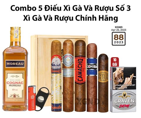 Combo 5 Điếu Xì Gà Và Rượu Số 3 - Xì Gà Và Rượu Chính Hãng