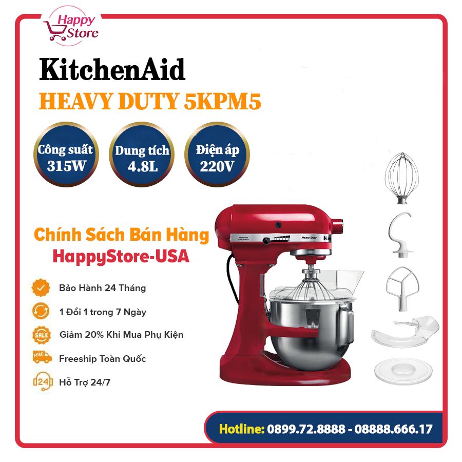 Máy Trộn Bột Bát Nâng KitchenAid Heavy Duty 5KPM5 - 4.8Lít - 220V