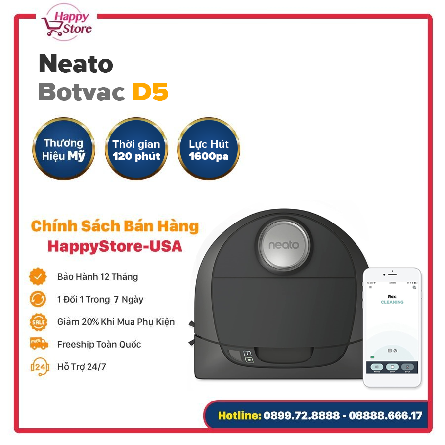 Robot hút bụi Neato Botvac D5 Connected - Bản Quốc Tế Nhập Mỹ