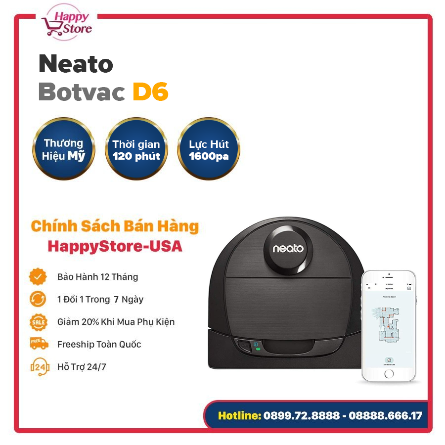 Robot hút bụi Neato Botvac D6 Connected - Bản Quốc Tế Nhập Mỹ