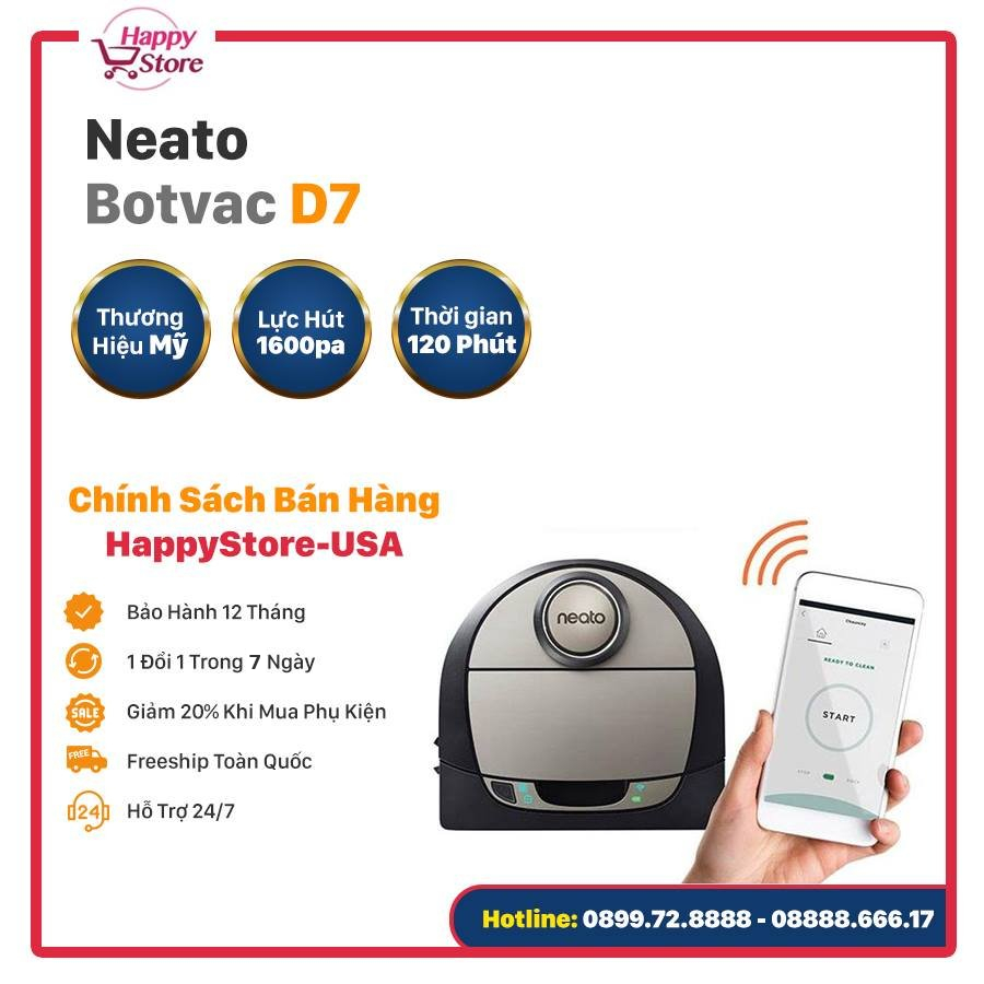 Robot hút bụi Neato Botvac D7 Connected - Bản Quốc Tế Nhập Khẩu Mỹ