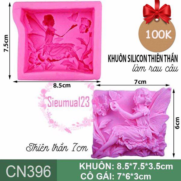 Khuôn silicon cô gái thiên thần angel hoa bướm 7cm ( CN396 )