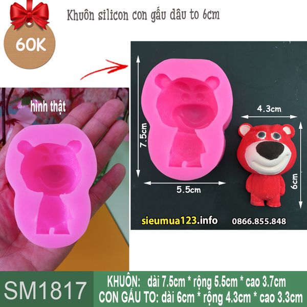 Khuôn silicon con gấu dâu to 6cm ( SM1817 ) mẫu 2024