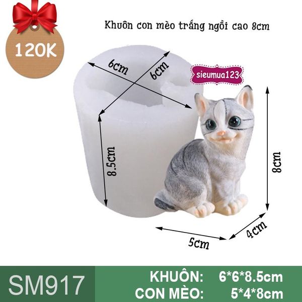 Khuôn rau câu silicon con mèo trắng ngồi cao 8cm ( SM917 ) CÒN 1 CON