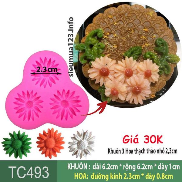 Khuôn silicon làm bánh trung thu 3 Hoa thạch thảo nhỏ 2,3cm ( TC493 )