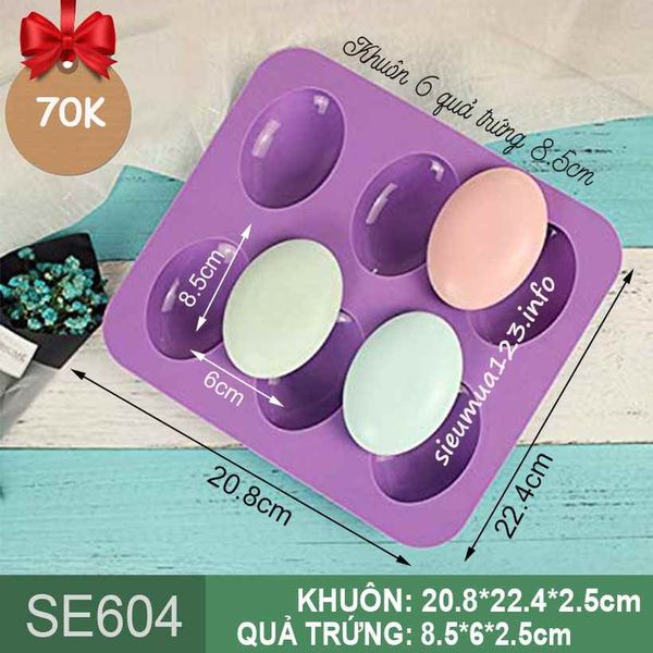 Khuôn bánh silicon : Khuôn 6 quả trứng oval 8,5cm ( SE604 )