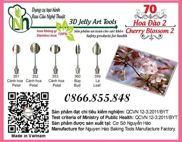 Bộ kim làm rau câu 3d hoa đào 2 ( set 70 )