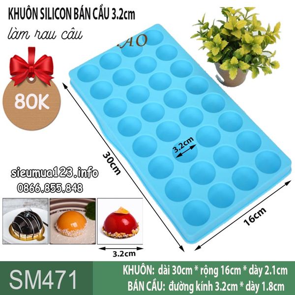 Khuôn silicon 32 bán cầu nhỏ 3,2cm ( SM471 )