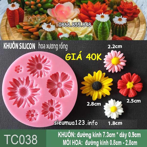 Khuôn silicon làm rau câu hoa xương rồng nhỏ 0,8cm - 2,8cm ( TC038 )