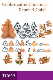 Bộ khuôn ấn inox Cookie cutter Christmas 8 món 3 D nhỏ ( TC669 )