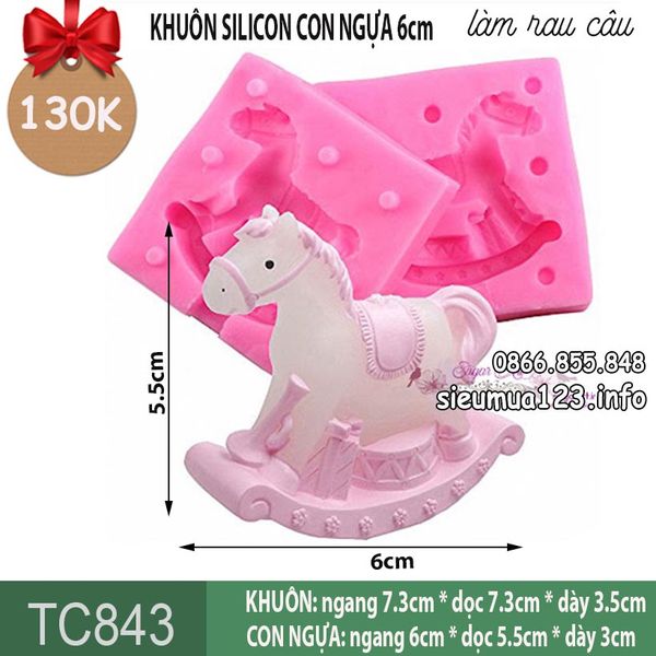 Khuôn silicon con ngựa gỗ hồng 6cm ( TC843 )