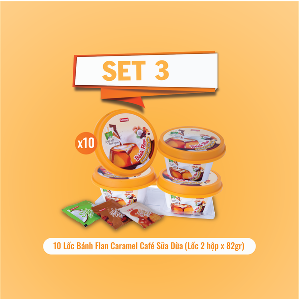  Set 3 - 10 Lốc Bánh Flan Caramel Café Sữa Dừa Ánh Hồng - Lốc 2 Hộp x 82g 