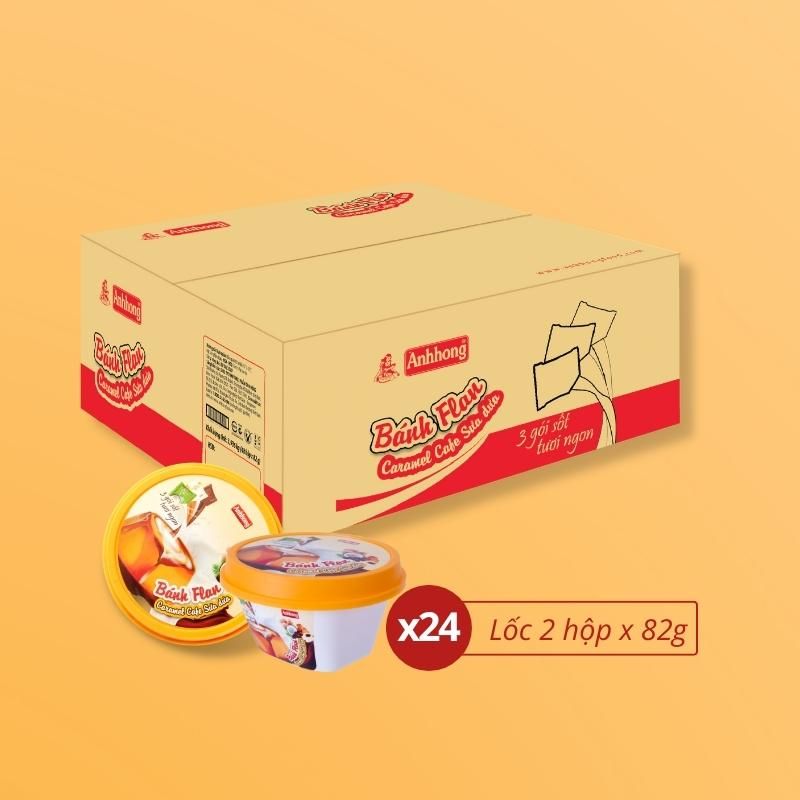 Thùng Bánh Flan Caramel Café Sữa Dừa Ánh Hồng - Thùng 24 x Lốc 02 hộp x 82g